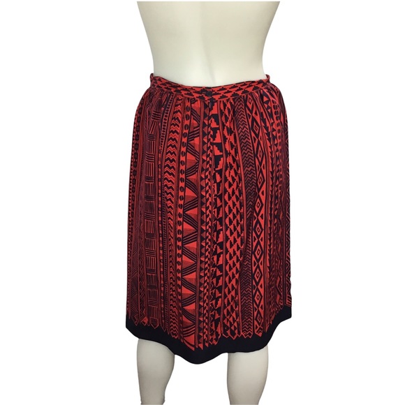 LANVIN Paris Women's Vintage Red/Navy 100% Silk Midi Skirt *No Size* - Picture 2 of 8